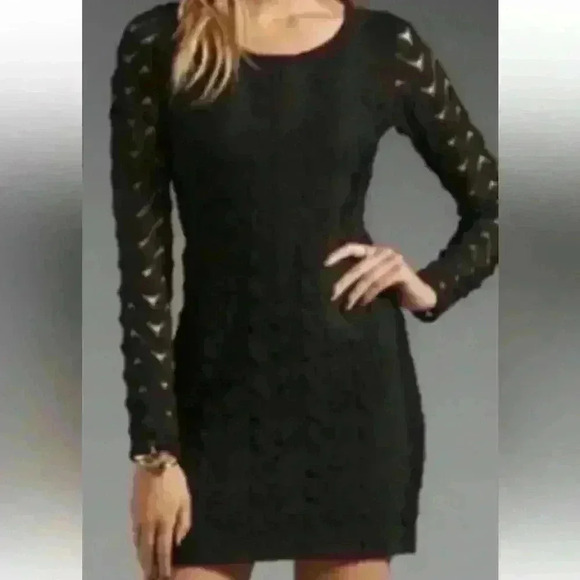 FREE PEOPLE BLACK LACE OVERLAY CUTOUT BACK CROCHET FITTED FORMAL DRESS SIZE SM - Picture 2 of 12